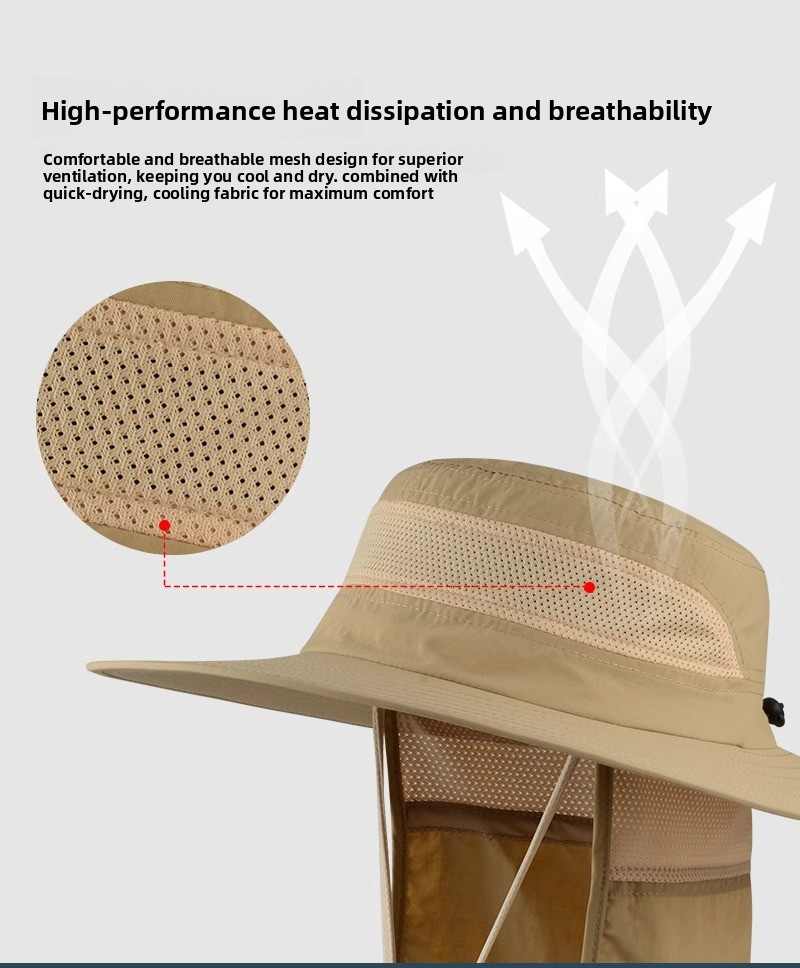 Wide Brim Sun Hat with Neck Flap UPF 50+ Protection Quick Dry Safari Cap Mesh Breathable for Fishing Gardening Hiking Outdoor Pitch Green