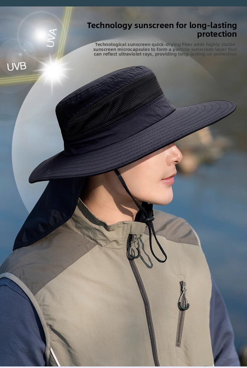 Wide Brim Sun Hat with Neck Flap UPF 50+ Protection Quick Dry Safari Cap Mesh Breathable for Fishing Gardening Hiking Outdoor Pitch Green