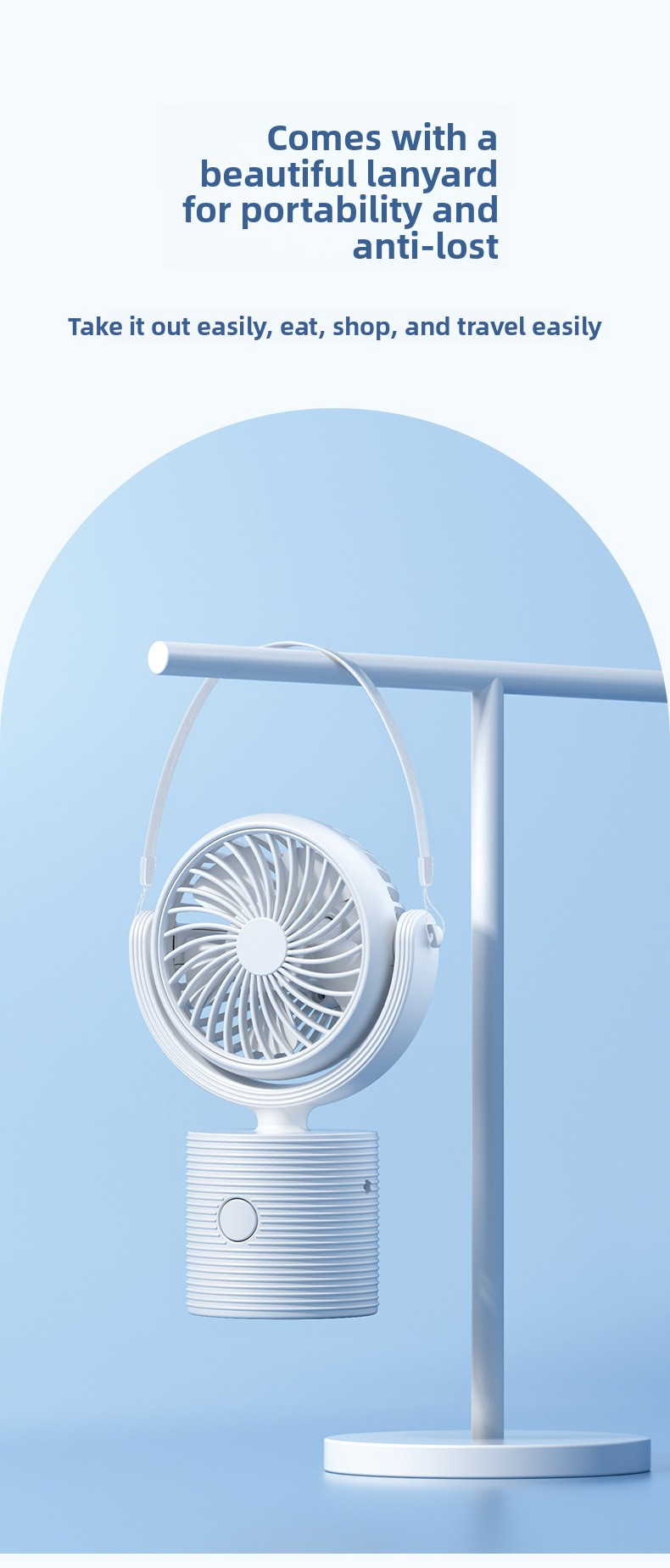 Portable Turbo Fan 3-in-1 Mini Handheld Desk Fan Rechargeable Personal Cooling Device with Neck Lanyard 180 Degree Adjustable Head Quiet Wind White