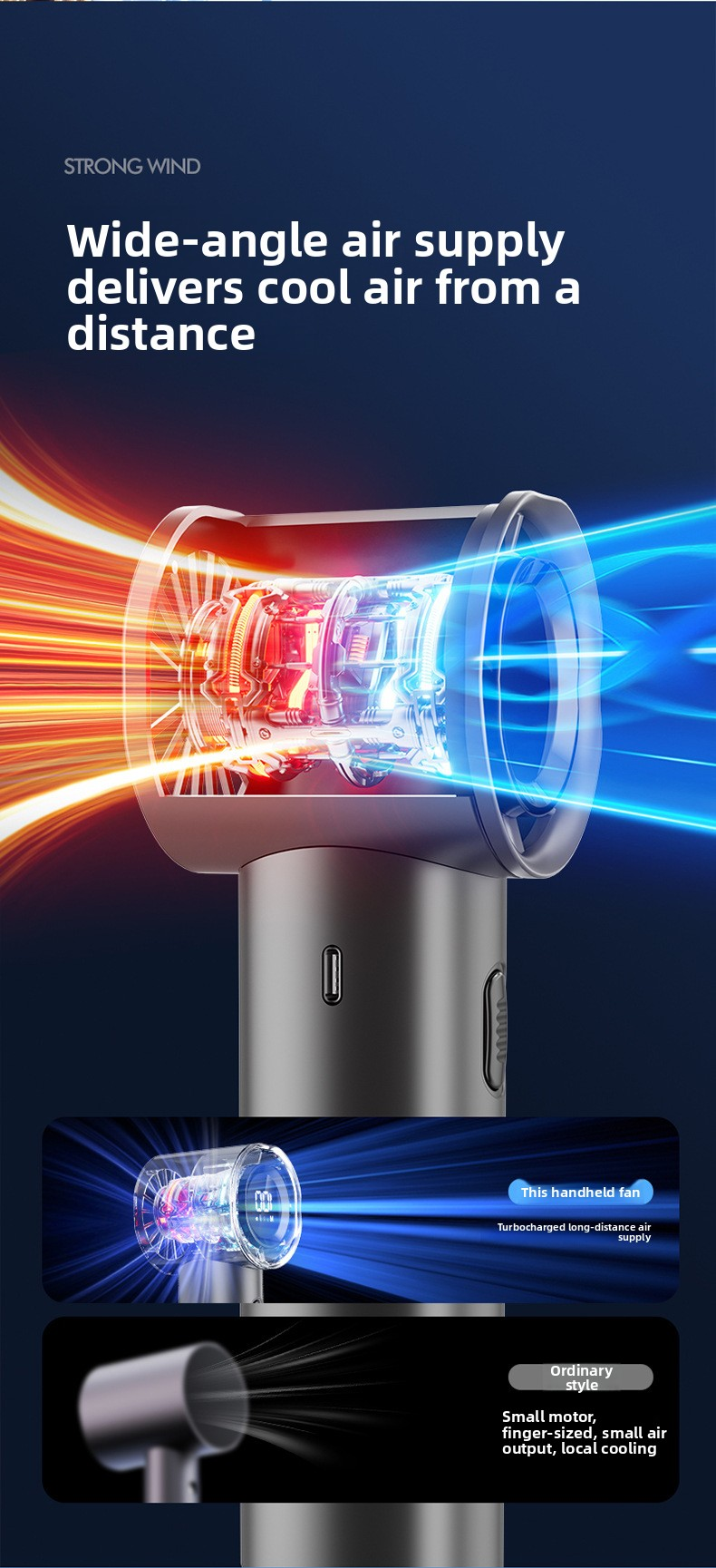 High Speed Handheld Turbo Fan Champagne Gold 3 Adjustable Speeds LED Display Portable Personal Cooling Fan Rechargeable for Travel Office Outdoor