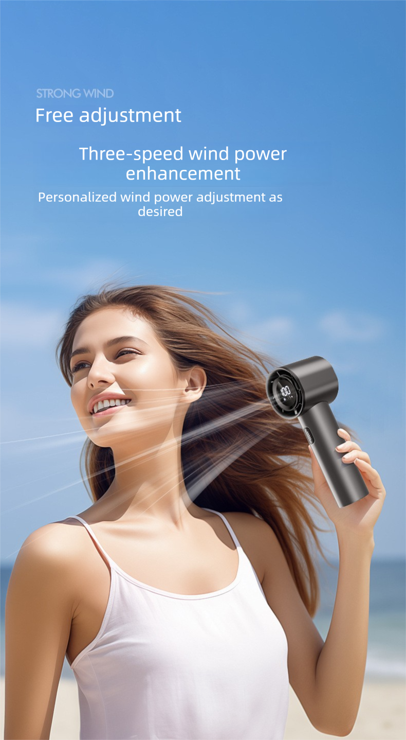 High Speed Handheld Turbo Fan Champagne Gold 3 Adjustable Speeds LED Display Portable Personal Cooling Fan Rechargeable for Travel Office Outdoor