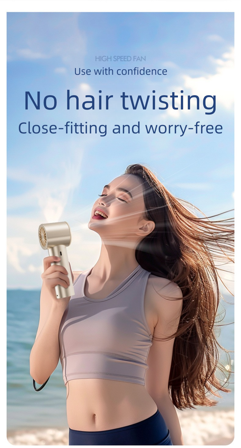 High Speed Handheld Turbo Fan Champagne Gold 3 Adjustable Speeds LED Display Portable Personal Cooling Fan Rechargeable for Travel Office Outdoor