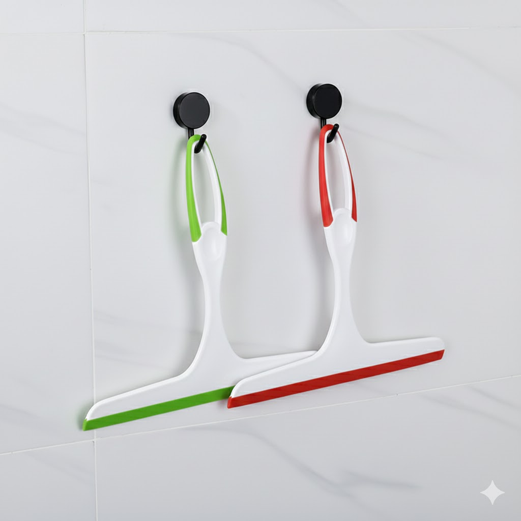 2 PCS Window Squeegee Glass Wiper  Shower Screen Cleaner Tool with TPR Blade Non Slip Handle for Bathroom Mirror and Car Windscreen Red and Green