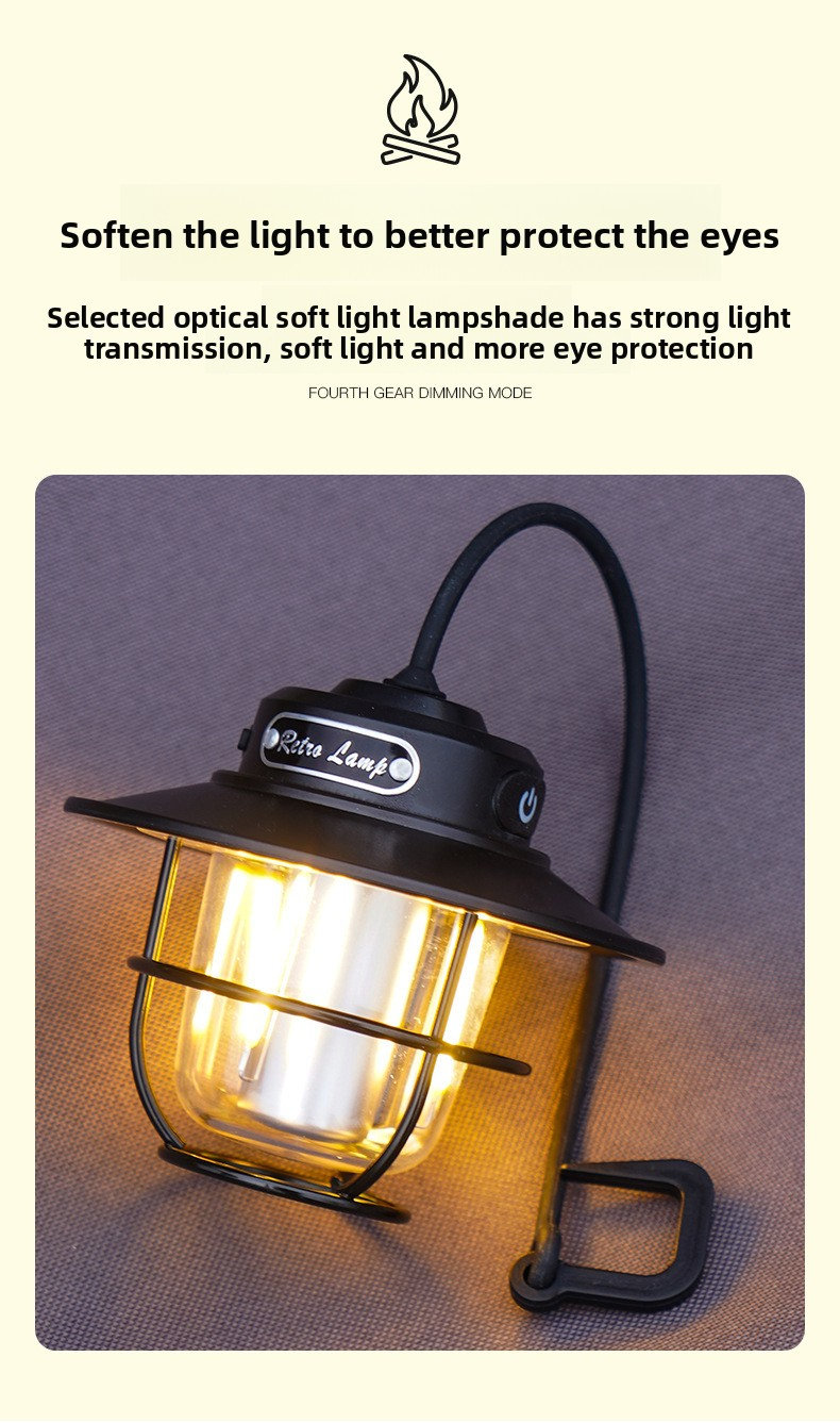 Retro LED Camping Lantern Rechargeable Pinecone Light Dimmable 4 Modes IPX4 Waterproof Hanging Tent Lamp for Outdoor Hiking Fishing Green