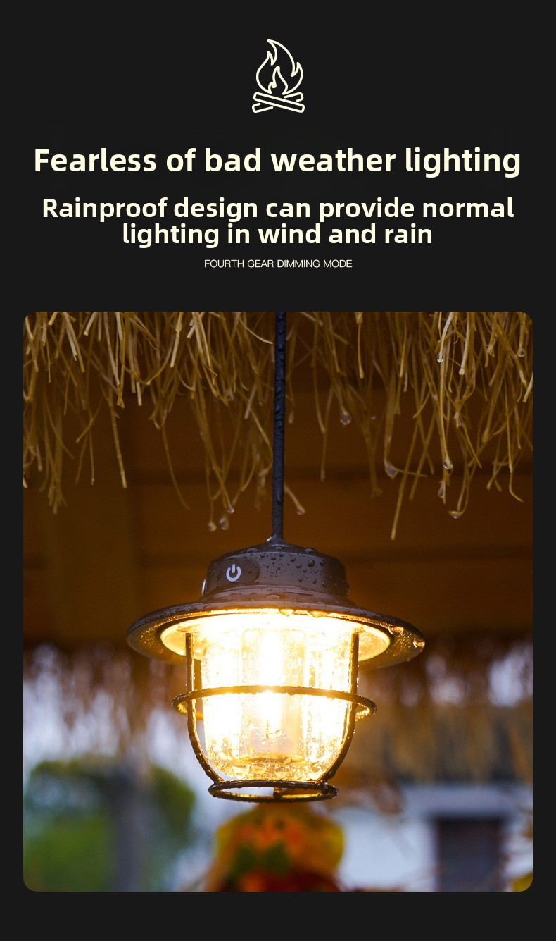 Retro LED Camping Lantern Rechargeable Pinecone Light Dimmable 4 Modes IPX4 Waterproof Hanging Tent Lamp for Outdoor Hiking Fishing Green