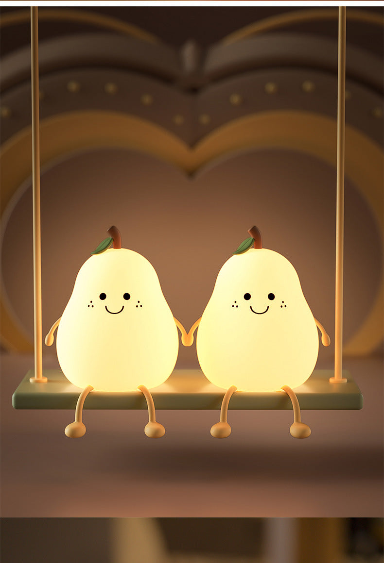 Cute Pear Night Light Squishy Silicone Nursery Lamp Rechargeable LED Bedside Light with Timer 7 Colour Changing Tap Control for Kids Baby Bedroom Gift
