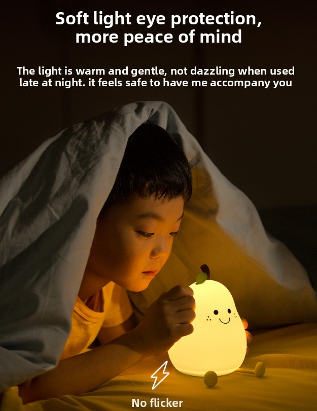Cute Pear Night Light Squishy Silicone Nursery Lamp Rechargeable LED Bedside Light with Timer 7 Colour Changing Tap Control for Kids Baby Bedroom Gift