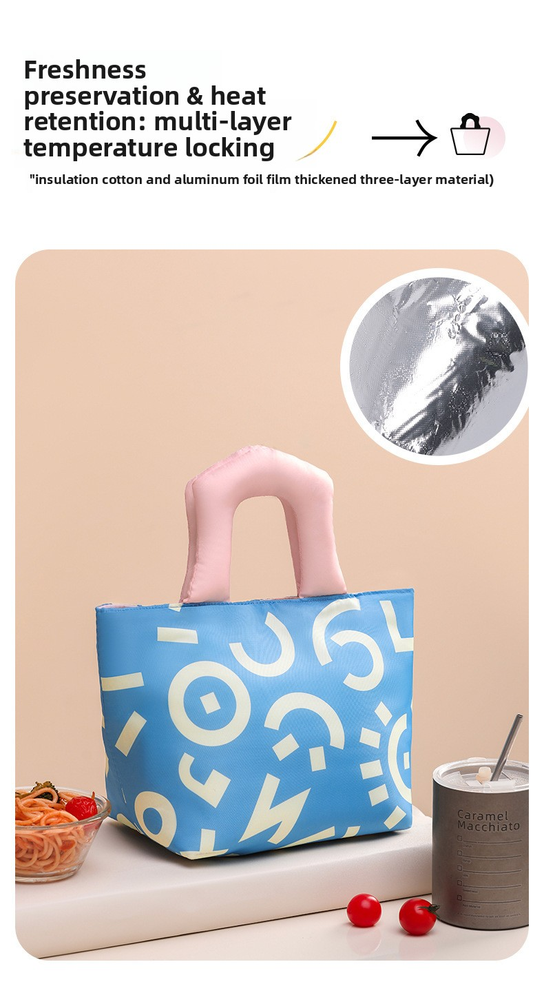 Insulated Lunch Bag Tote Fashion Graffiti Print with Soft Padded Handle Waterproof Thermal Cooler Bento Case for Work School and Picnics Blue with Orange Handle
