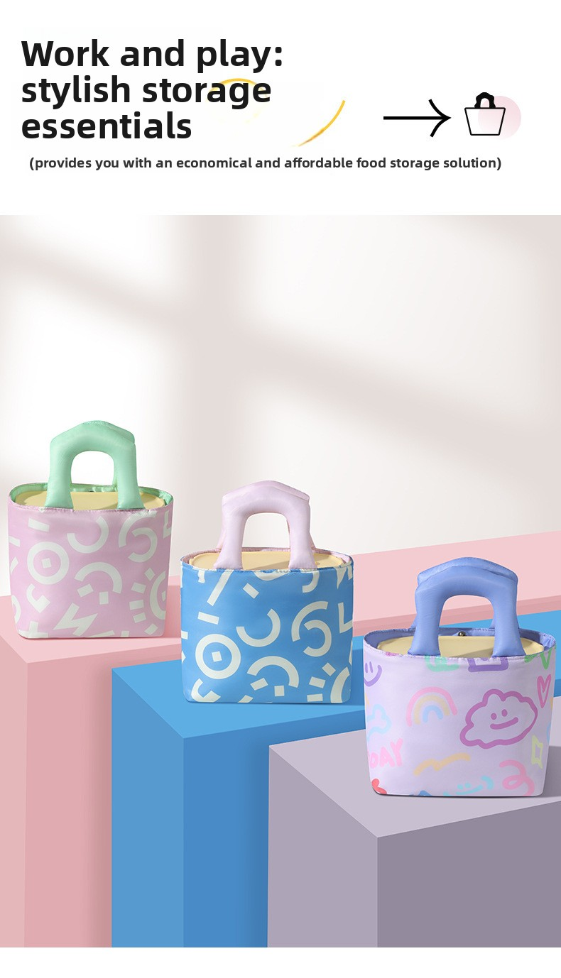 Insulated Lunch Bag Tote Fashion Graffiti Print with Soft Padded Handle Waterproof Thermal Cooler Bento Case for Work School and Picnics Blue with Orange Handle
