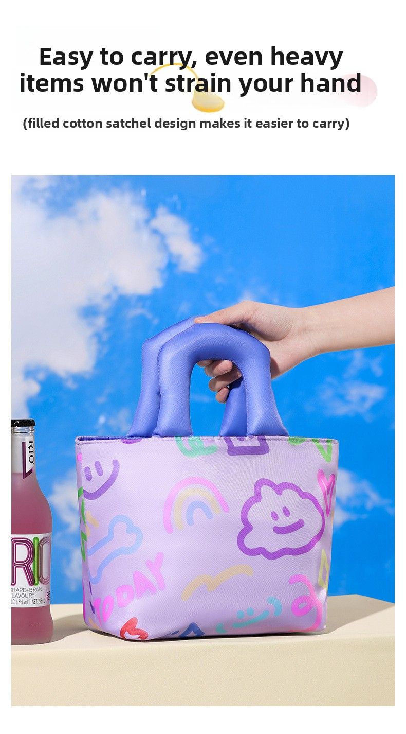 Insulated Lunch Bag Tote Fashion Graffiti Print with Soft Padded Handle Waterproof Thermal Cooler Bento Case for Work School and Picnics Blue with Orange Handle