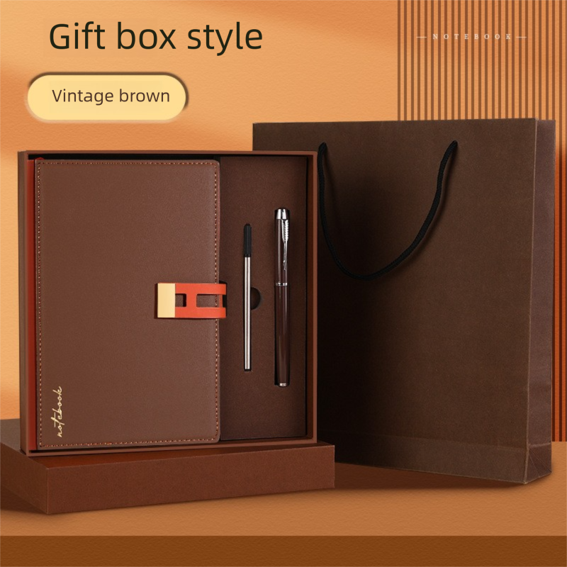 Brown Premium A5 Business Notebook Gift Set with Metal Pen - Soft PU Leather Journal 320 Pages Thick Paper - Executive Diary for Office & Home