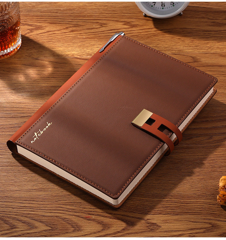 Brown Premium A5 Business Notebook Gift Set with Metal Pen - Soft PU Leather Journal 320 Pages Thick Paper - Executive Diary for Office & Home