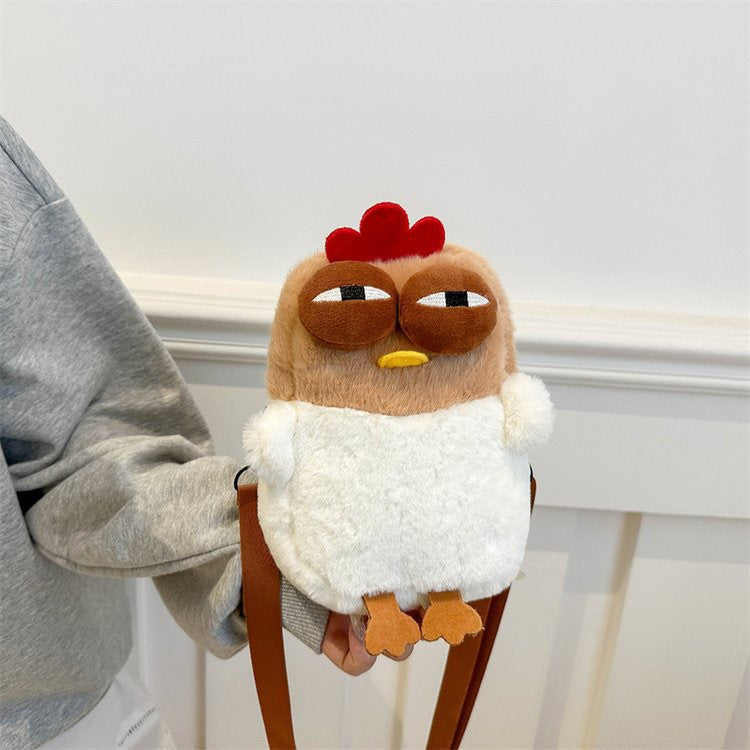 Cute Plush Chicken Crossbody Bag - Soft Faux Fur Mobile Phone Pouch - Quirky Cartoon Shoulder Purse for Girls & Teens - Novelty Gift