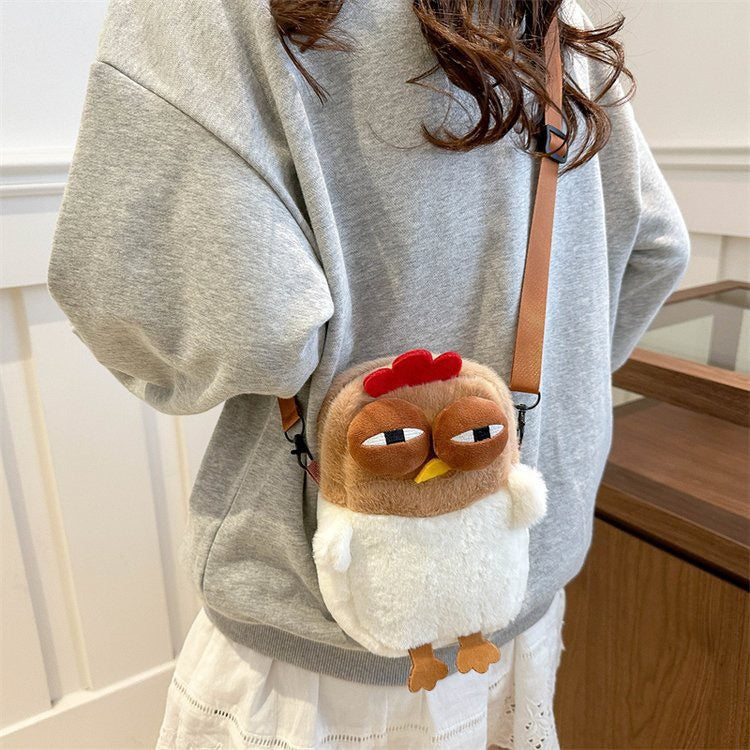 Cute Plush Chicken Crossbody Bag - Soft Faux Fur Mobile Phone Pouch - Quirky Cartoon Shoulder Purse for Girls & Teens - Novelty Gift