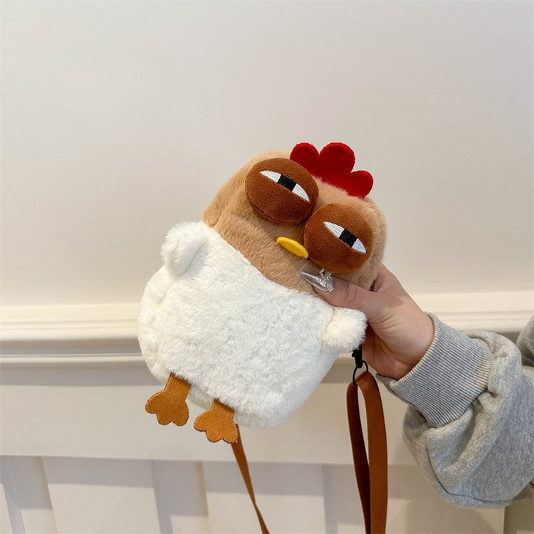 Cute Plush Chicken Crossbody Bag - Soft Faux Fur Mobile Phone Pouch - Quirky Cartoon Shoulder Purse for Girls & Teens - Novelty Gift