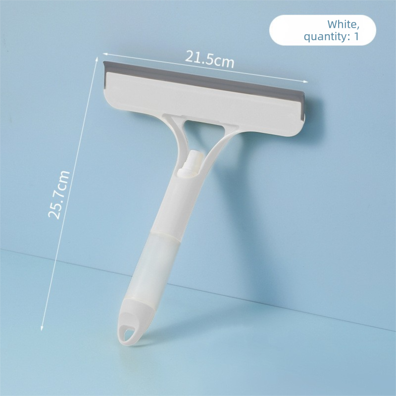 White 3-in-1 Window Squeegee with Built-in Spray Bottle - Dual Sided Sponge Glass Cleaner - Streak Free Tool for Shower Screens, Mirrors &amp; Car Windows