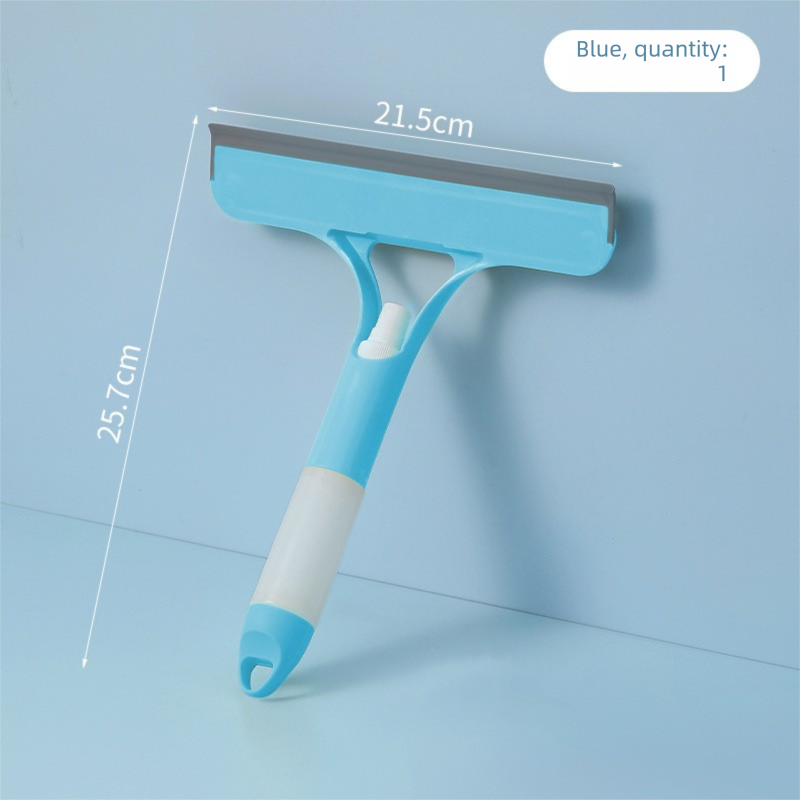 Blue 3-in-1 Window Squeegee with Built-in Spray Bottle - Dual Sided Sponge Glass Cleaner - Streak Free Tool for Shower Screens, Mirrors &amp; Car Windows