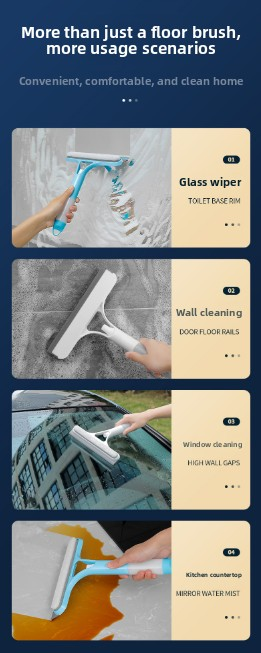Blue 3-in-1 Window Squeegee with Built-in Spray Bottle - Dual Sided Sponge Glass Cleaner - Streak Free Tool for Shower Screens, Mirrors & Car Windows