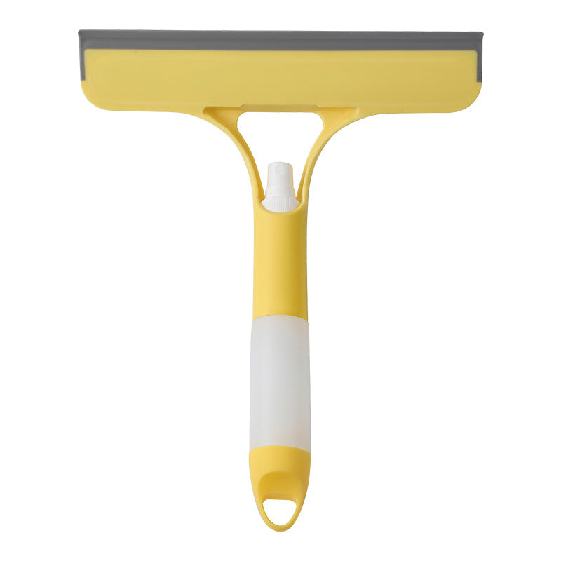 Yellow 3-in-1 Window Squeegee with Built-in Spray Bottle - Dual Sided Sponge Glass Cleaner - Streak Free Tool for Shower Screens, Mirrors &amp; Car Windows
