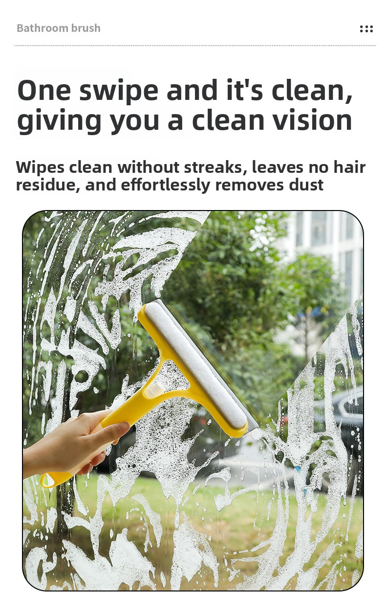 Yellow 3-in-1 Window Squeegee with Built-in Spray Bottle - Dual Sided Sponge Glass Cleaner - Streak Free Tool for Shower Screens, Mirrors & Car Windows