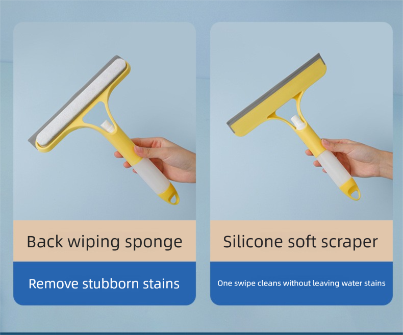 Yellow 3-in-1 Window Squeegee with Built-in Spray Bottle - Dual Sided Sponge Glass Cleaner - Streak Free Tool for Shower Screens, Mirrors & Car Windows