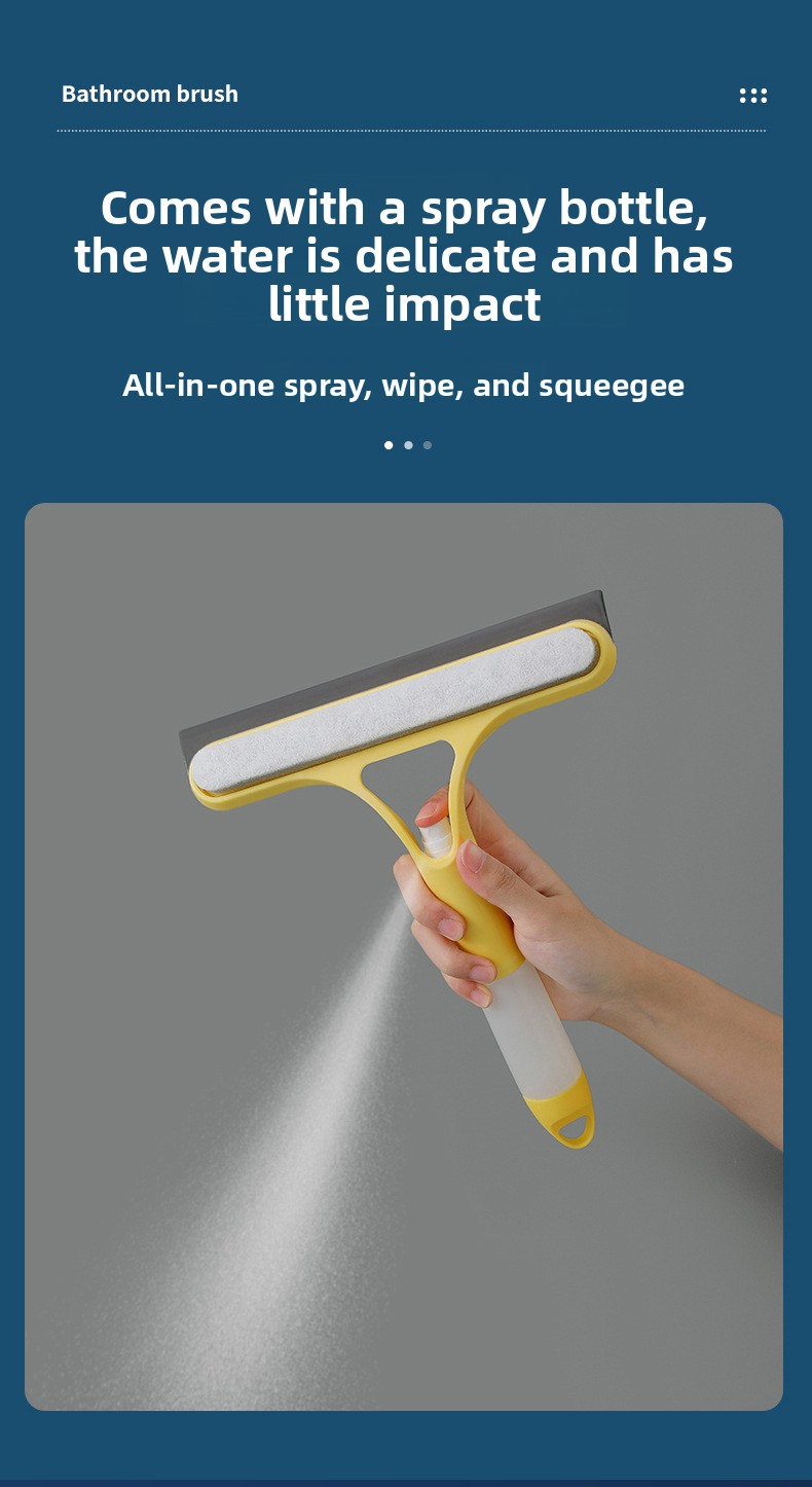 Yellow 3-in-1 Window Squeegee with Built-in Spray Bottle - Dual Sided Sponge Glass Cleaner - Streak Free Tool for Shower Screens, Mirrors & Car Windows
