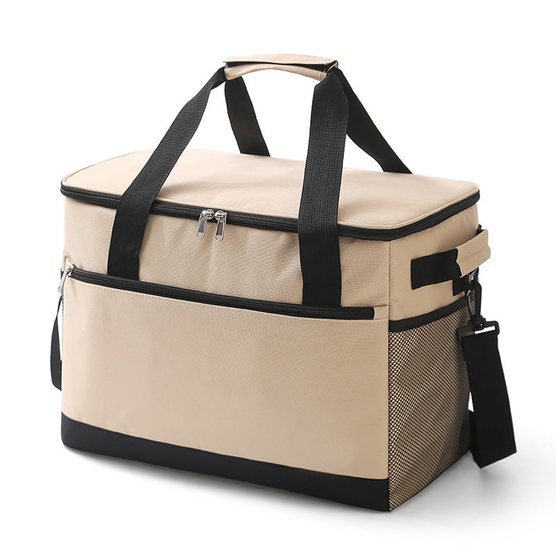 Large 30L Insulated Cooler Bag - Leakproof Thermal Lunch Tote with Shoulder Strap - Heavy Duty Beige Picnic Box for Beach, Camping & Work