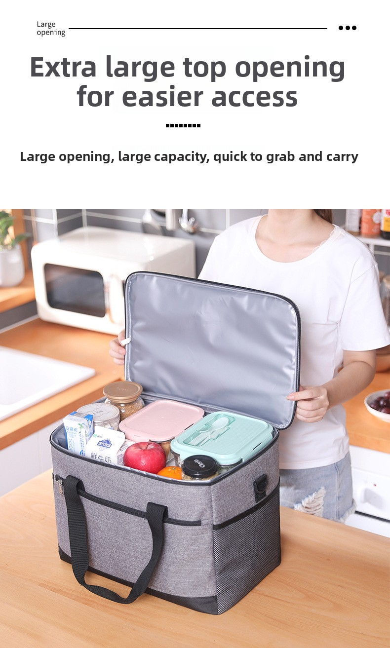 Large 18L Insulated Cooler Bag - Leakproof Thermal Lunch Tote with Shoulder Strap - Heavy Duty Grey Picnic Box for Beach, Camping & Work