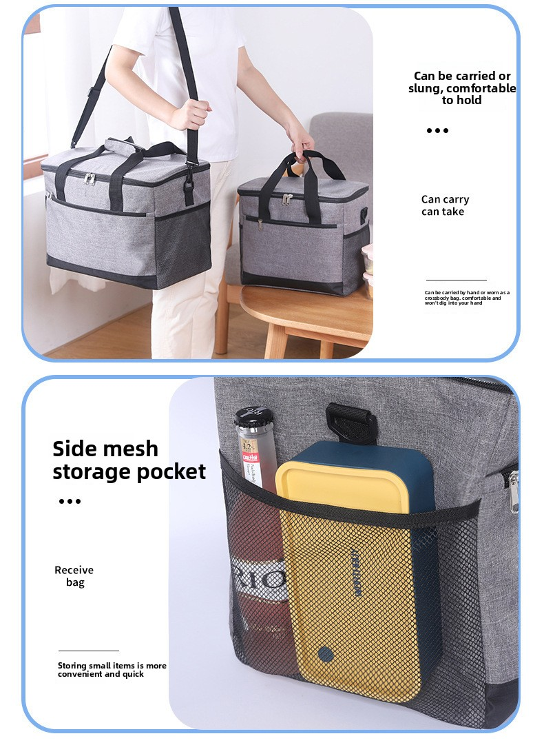 Large 18L Insulated Cooler Bag - Leakproof Thermal Lunch Tote with Shoulder Strap - Heavy Duty Grey Picnic Box for Beach, Camping & Work