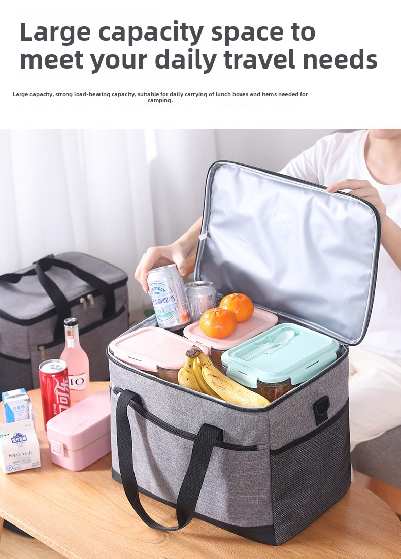 Large 18L Insulated Cooler Bag - Leakproof Thermal Lunch Tote with Shoulder Strap - Heavy Duty Beige Picnic Box for Beach, Camping & Work