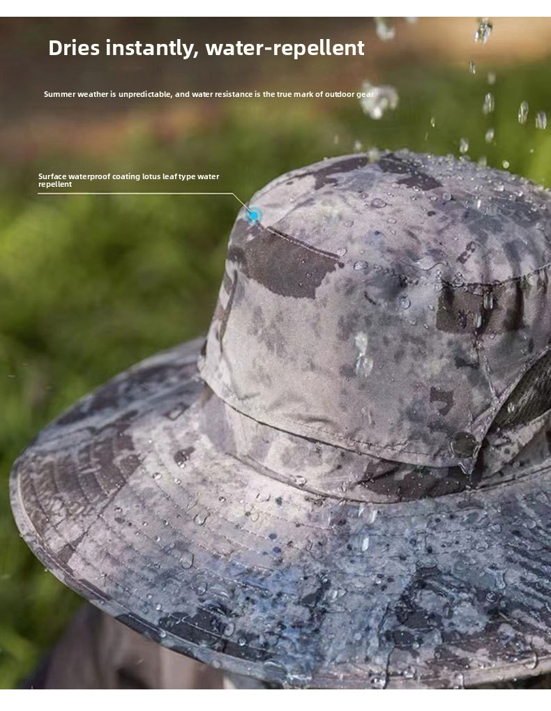 Dual Solar Fan Hat with Rechargeable Battery - Wide Brim UPF 50+ Sun Protection Bucket Hat - Khaki Ink Pattern for Fishing & Camping