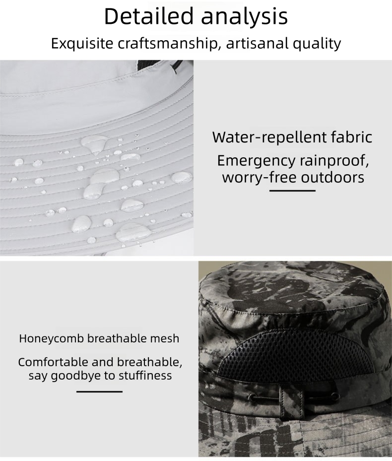 Dual Solar Fan Hat with Rechargeable Battery - Wide Brim UPF 50+ Sun Protection Bucket Hat - Green Ink Pattern for Fishing & Camping