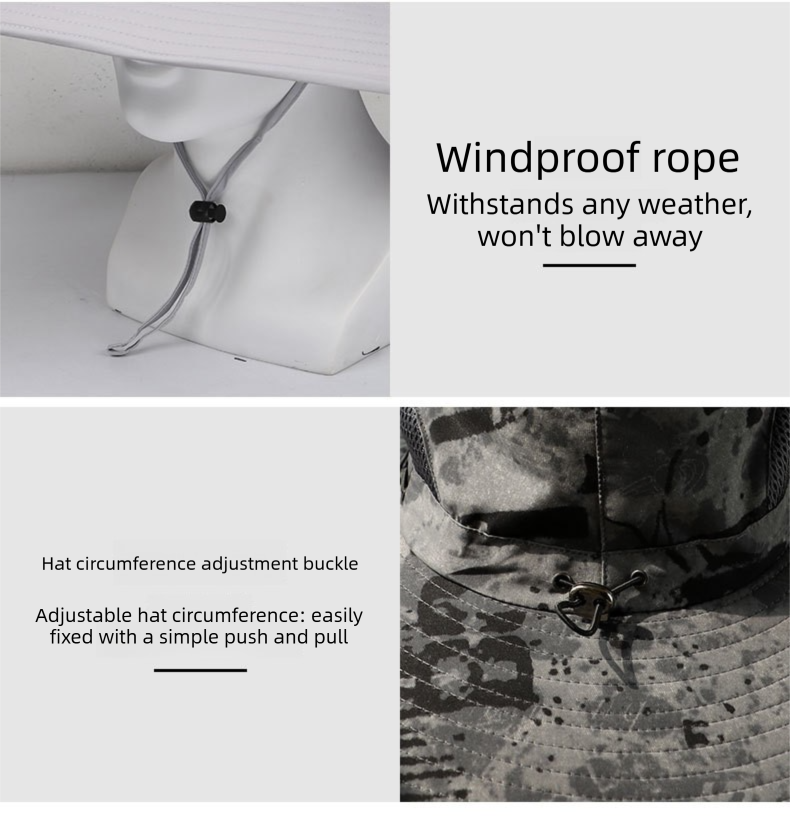 Dual Solar Fan Hat with Rechargeable Battery - Wide Brim UPF 50+ Sun Protection Bucket Hat - Green Ink Pattern for Fishing & Camping