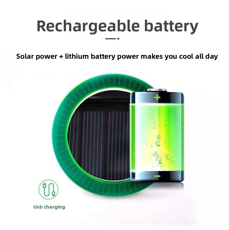 Dual Solar Fan Hat with Rechargeable Battery - Wide Brim UPF 50+ Sun Protection Bucket Hat - Green Ink Pattern for Fishing & Camping