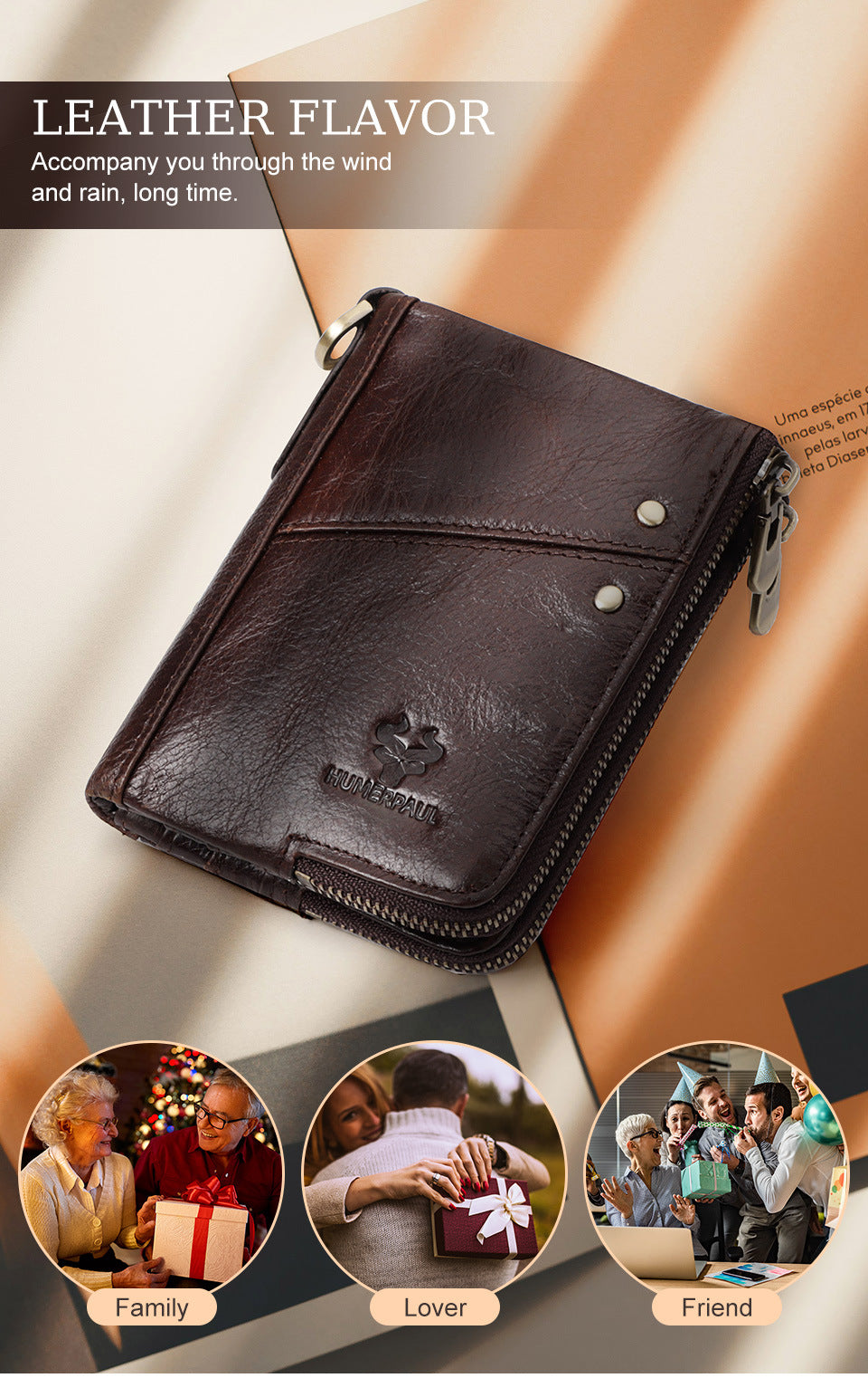 Genuine Leather Double Zipper Wallet - Black RFID Blocking Bifold Card Holder - Vintage Cowhide Purse with Coin Pockets (13cm)