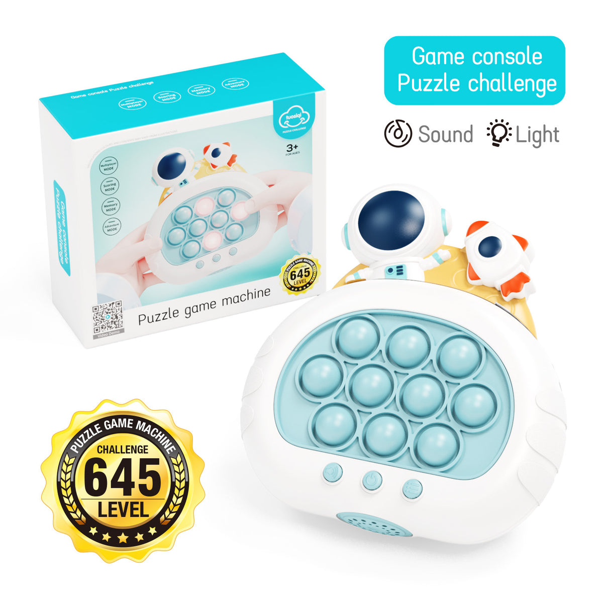 Electronic Fast Push Pop Game - Astronaut Space Edition Fidget Console with Lights &amp; Sound - 4 Modes Memory &amp; Speed Challenge - Interactive Sensory Toy for Kids 3+ &amp; Travel