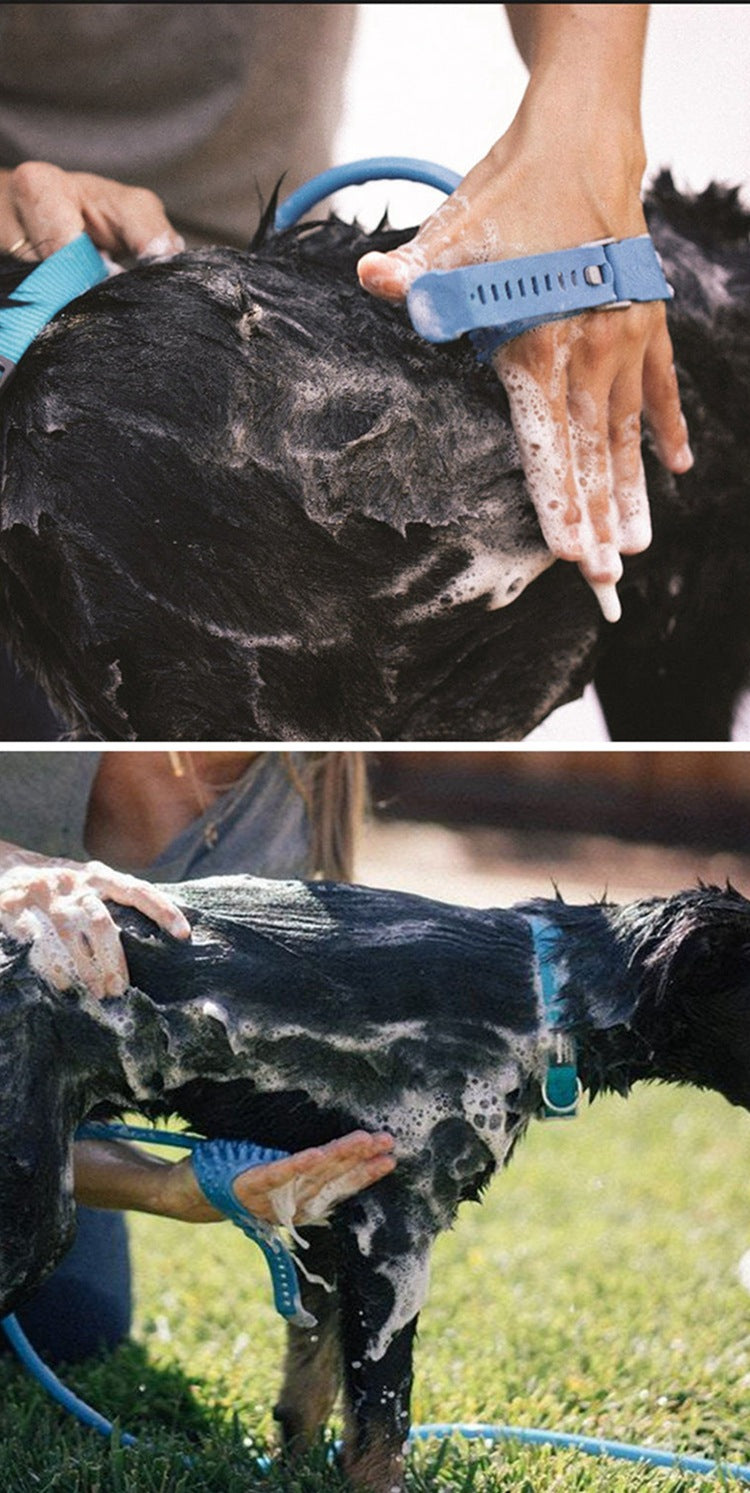 2-in-1 Pet Bathing Tool & Massager - Handheld Silicone Shower Sprayer Scrubber for Dogs & Cats - 2.2m Hose with Indoor & Outdoor Tap Adapters - Blue Grooming Kit