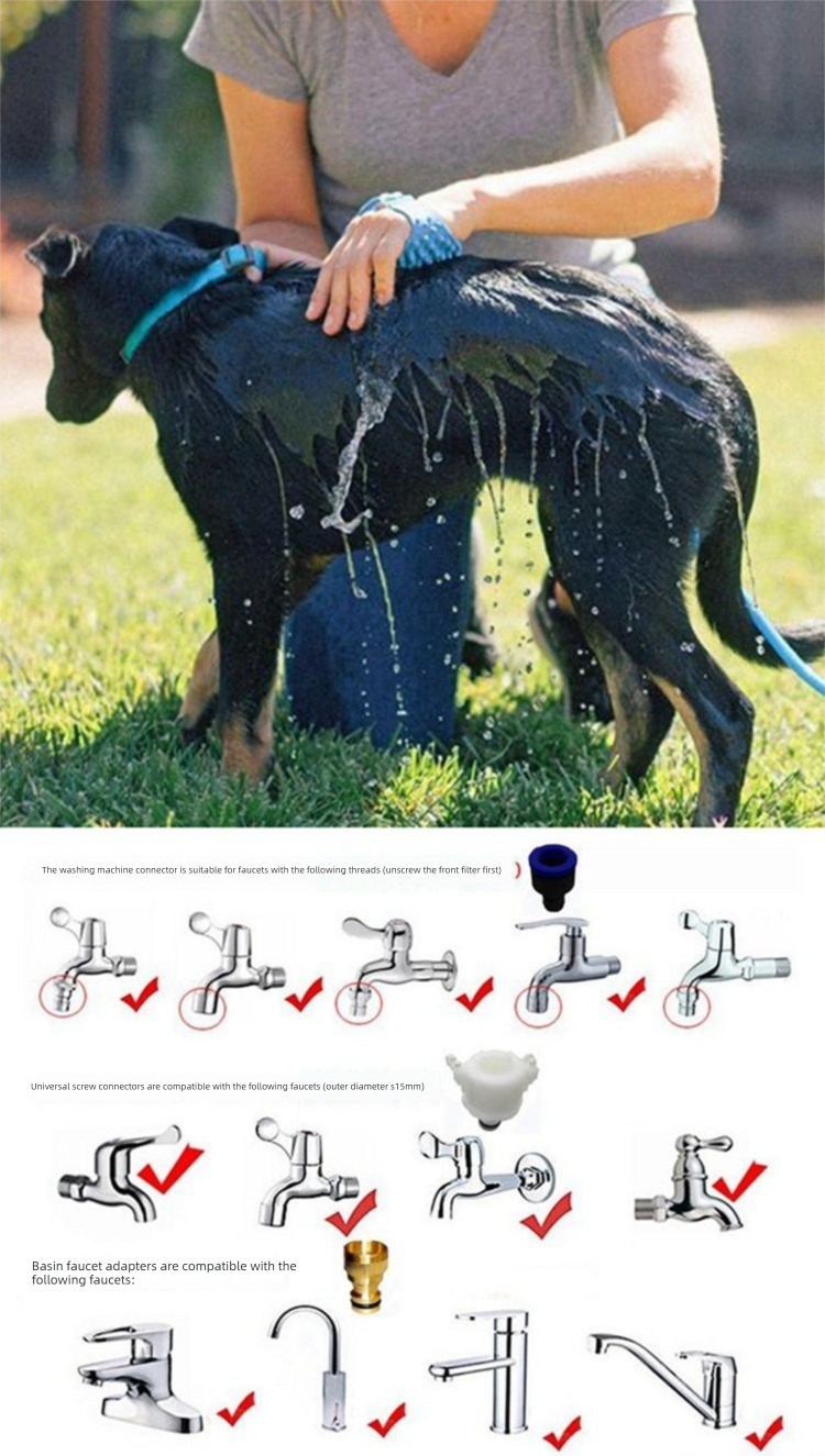 2-in-1 Pet Bathing Tool & Massager - Handheld Silicone Shower Sprayer Scrubber for Dogs & Cats - 2.2m Hose with Indoor & Outdoor Tap Adapters - Blue Grooming Kit