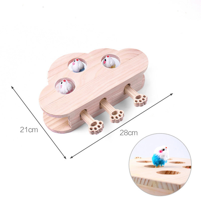 Interactive Wooden Cat Toy Whack-A-Mole Box - Solid Pine Puzzle Game with Pop-Up Plush Mice - Mental Enrichment &amp; Bonding for Indoor Cats