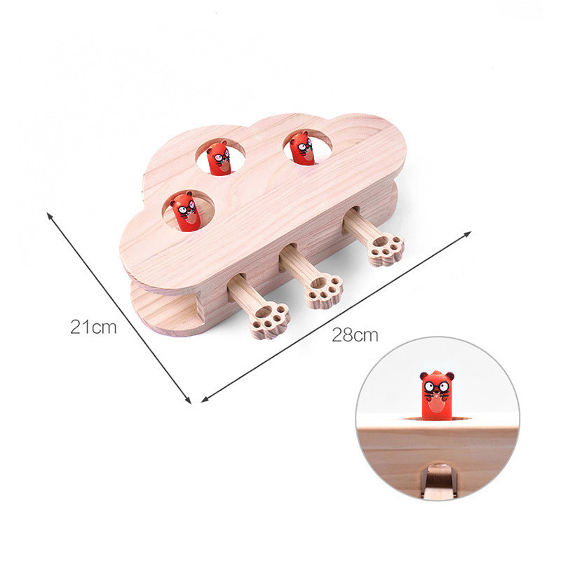 Interactive Wooden Cat Toy Whack-A-Mole Box - Solid Pine Cloud Puzzle with Pop-Up Cartoon Figures - Mental Enrichment &amp; Bonding Game for Indoor Cats