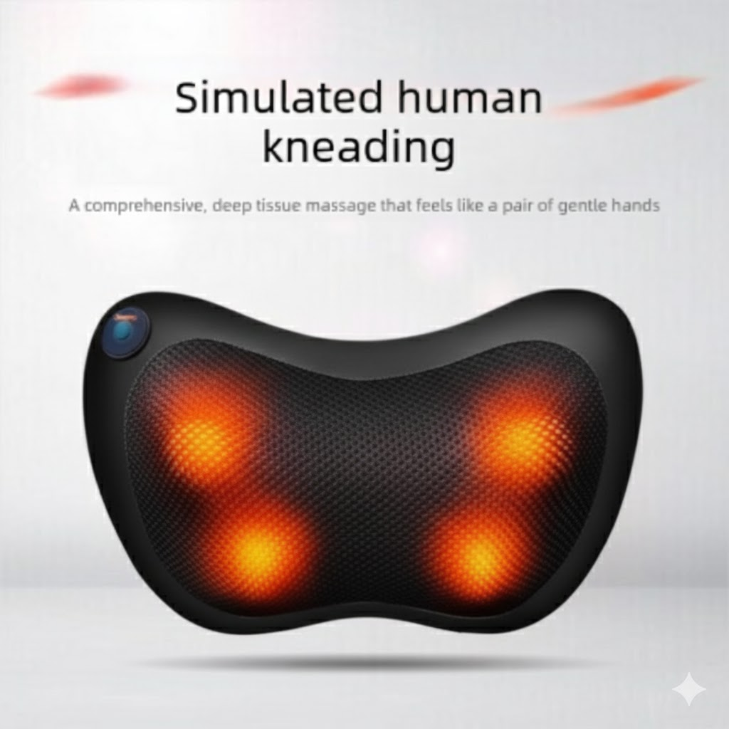 Electric Shiatsu Massage Pillow with Heat - Bi-Directional Deep Kneading Neck &amp; Back Massager - Portable Car &amp; Home Cushion for Muscle Relief - Black