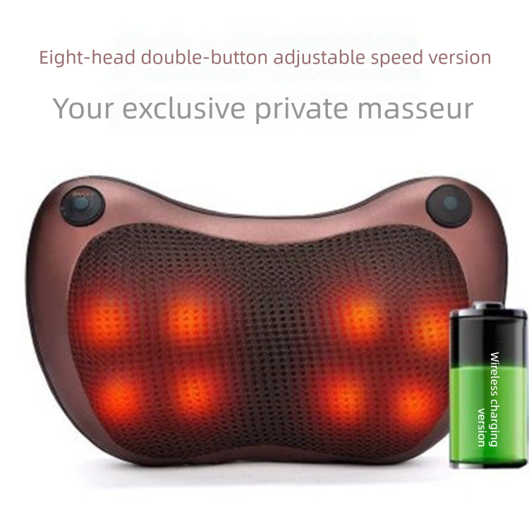 Cordless Rechargeable Shiatsu Massage Pillow - 8 Node Deep Kneading Neck &amp; Back Massager with Heat - Wireless Portable Cushion for Home Car &amp; Travel - Brown