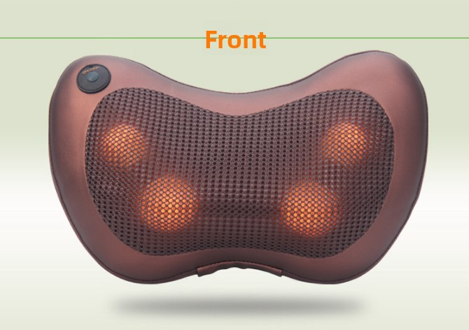 Cordless Rechargeable Shiatsu Massage Pillow - 8 Node Deep Kneading Neck & Back Massager with Heat - Wireless Portable Cushion for Home Car & Travel - Brown
