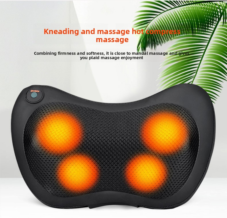 Cordless Rechargeable Shiatsu Massage Pillow - 8 Node Deep Kneading Neck & Back Massager with Heat - Wireless Portable Cushion for Home Car & Travel - Black