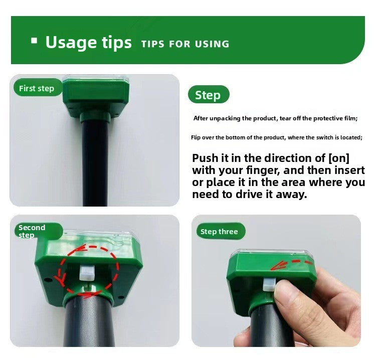 Solar-Powered Sonic Snake and Rodent Repeller Ground Stake - Outdoor Waterproof Ground Vibration Pest Deterrent Device - Ultrasonic Control for Moles, Voles, and House Mice - Garden Lawn Protection - Green Square Top Model