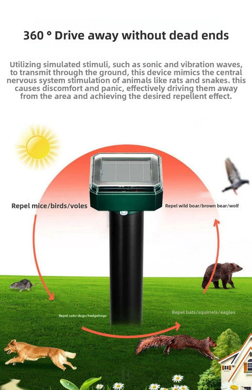 Solar-Powered Sonic Snake and Rodent Repeller Ground Stake - Outdoor Waterproof Ground Vibration Pest Deterrent Device - Ultrasonic Control for Moles, Voles, and House Mice - Garden Lawn Protection - Green Octagon Top Model