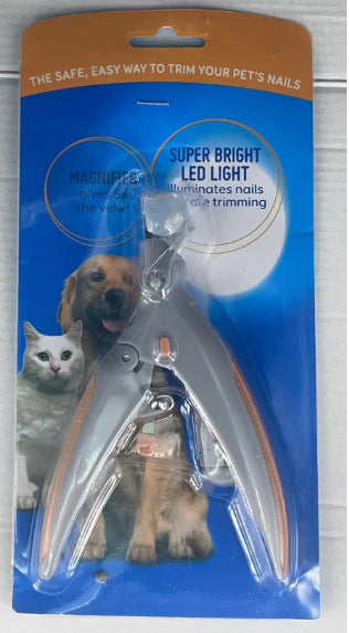 Illuminated Pet Nail Clippers with 5x Magnifier &amp; LED Light - Professional Safety Claw Trimmer for Dogs &amp; Cats - Non-Slip ABS Handle with Nail Catcher - Grey
