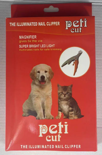 Illuminated Pet Nail Clippers with LED Light &amp; Magnifier - Safety Claw Trimmer for Dogs &amp; Cats - Lightweight Plastic Handle - Grey/Orange in Retail Box