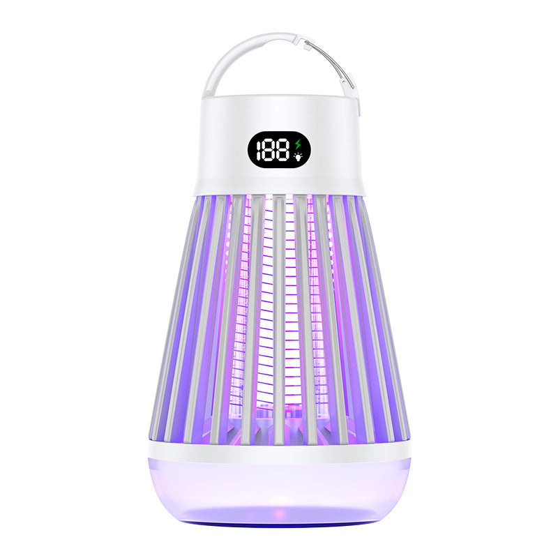 2-in-1 Rechargeable Mosquito Zapper &amp; Camping Lantern - 2000V Electric Insect Killer with Smart Digital Display - 2000mAh Battery Portable Bug Trap for Outdoor Tent Patio &amp; Home - IPX5 Waterproof - White