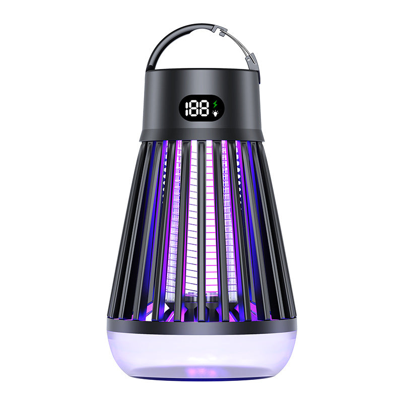 2-in-1 Rechargeable Mosquito Zapper &amp; Camping Lantern - 2000V Electric Insect Killer with Smart Digital Display - 2000mAh Battery Portable Bug Trap for Outdoor Tent Patio &amp; Home - IPX5 Waterproof - Black